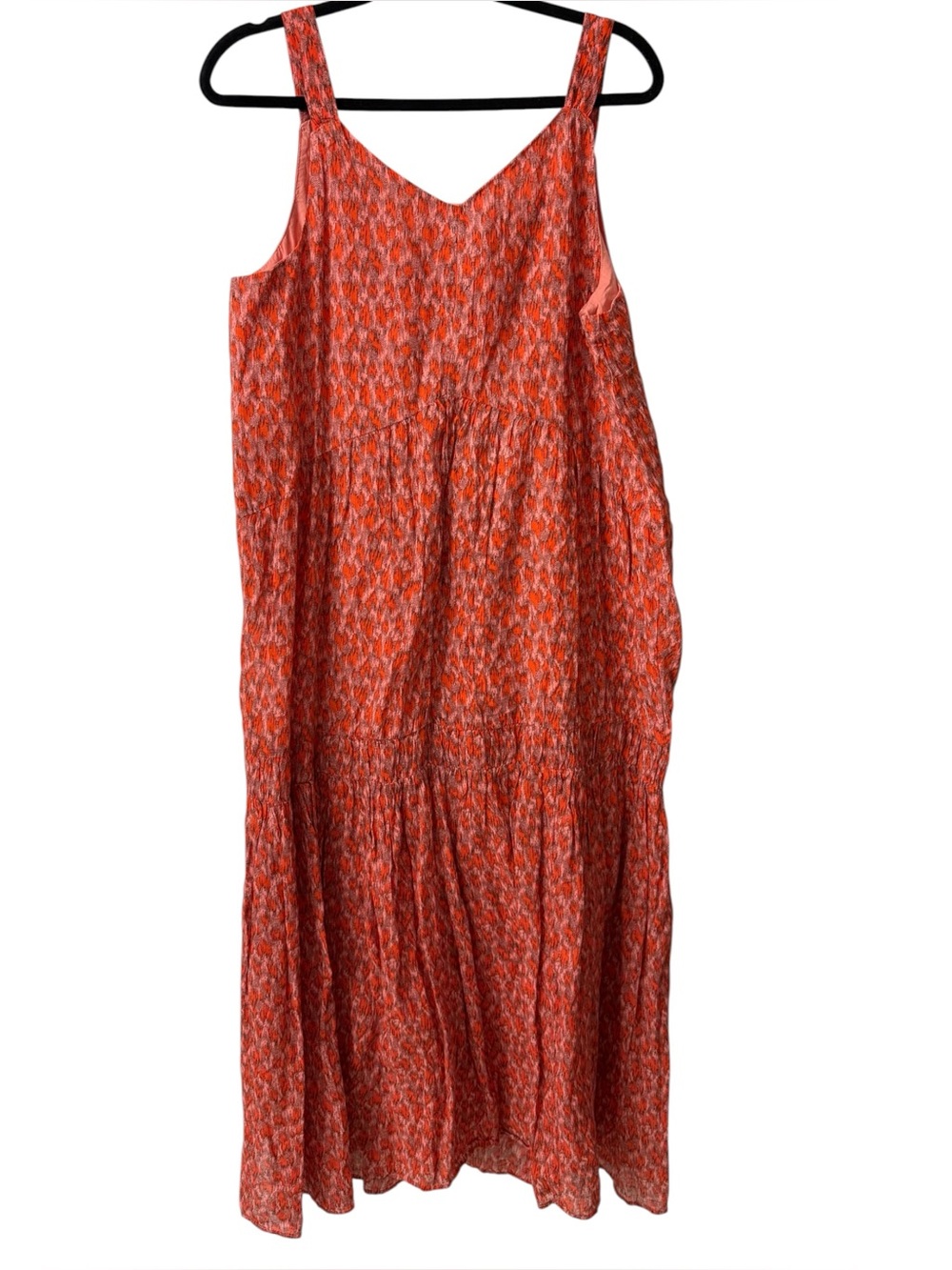 Joie Bondi Tiered Maxi Dress Red Pink Coral Ikat 100% Cotton Size Large - Picture 6 of 10